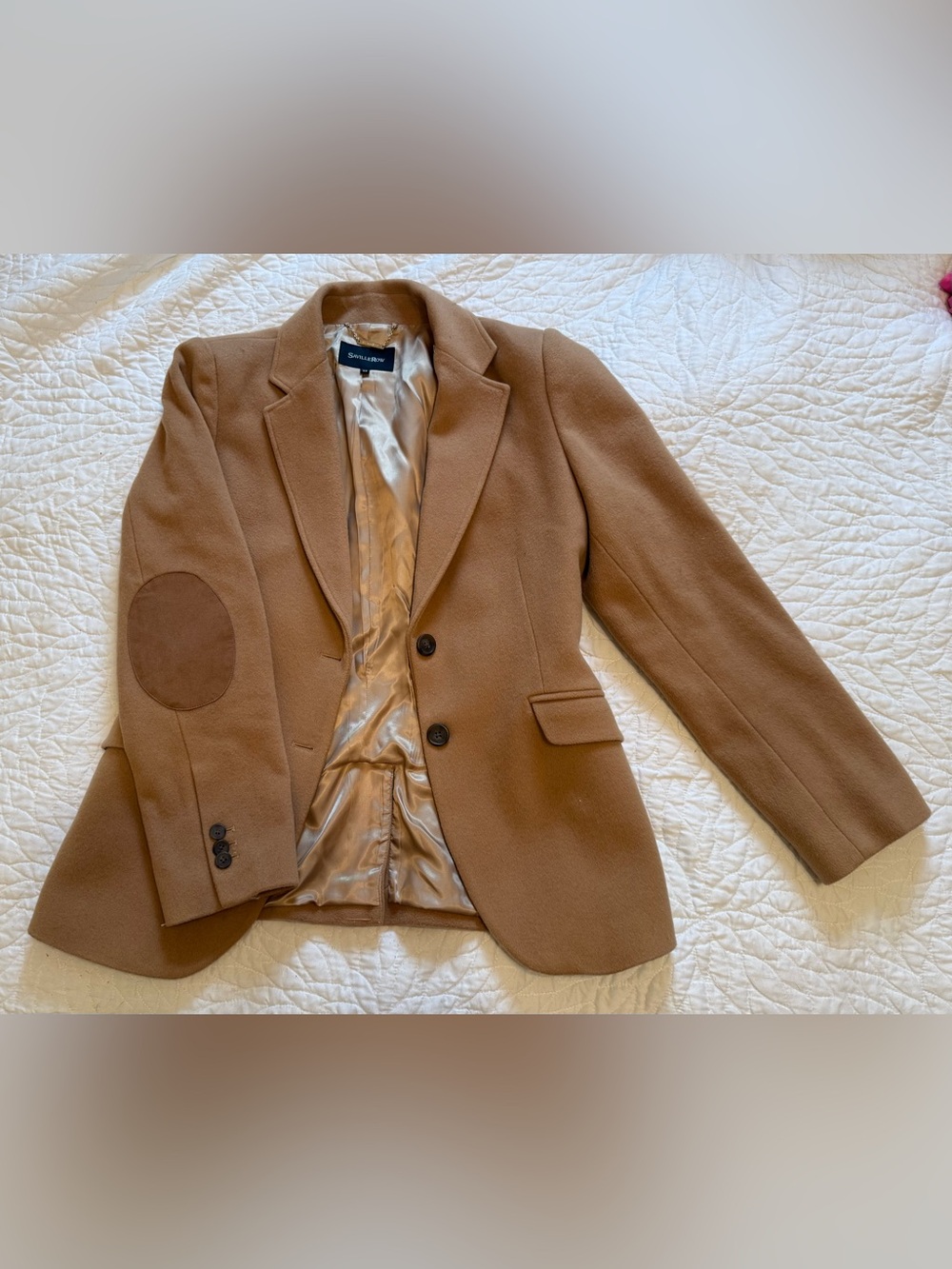 SAVILEROW Camel Blazer with Suede Elbow Patches
